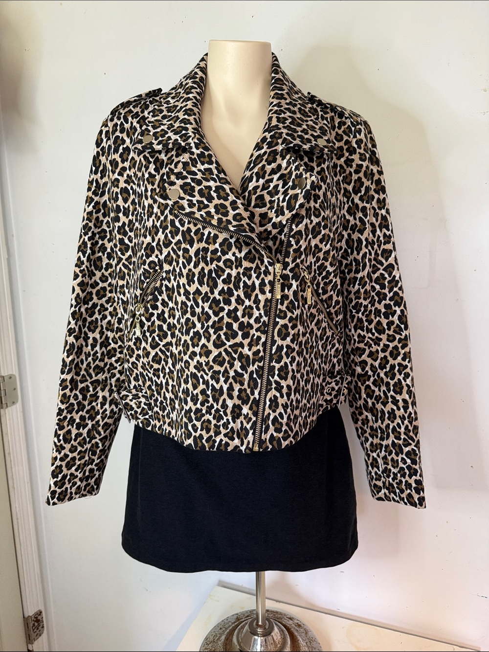 Leopard Print Faux Leather Biker Jacket - Women's Animal Print Coat